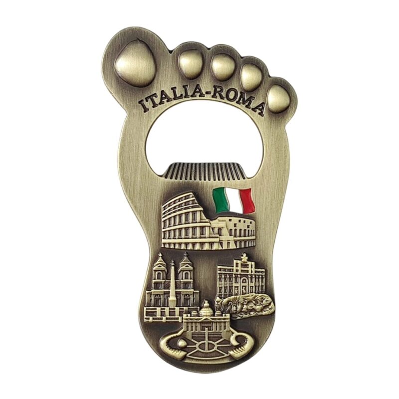 rome italy fridge magnet bottle opener footprint design with colosseum – dual use souvenir & fridge decor