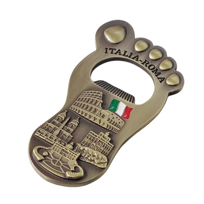 rome italy fridge magnet bottle opener footprint design with colosseum – dual use souvenir & fridge decor
