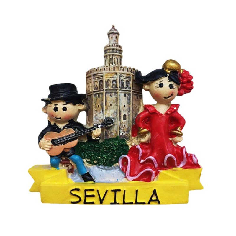 sevilla spain flamenco fridge magnet – guitarist & dancer scene, fun spanish souvenir for kitchen or office