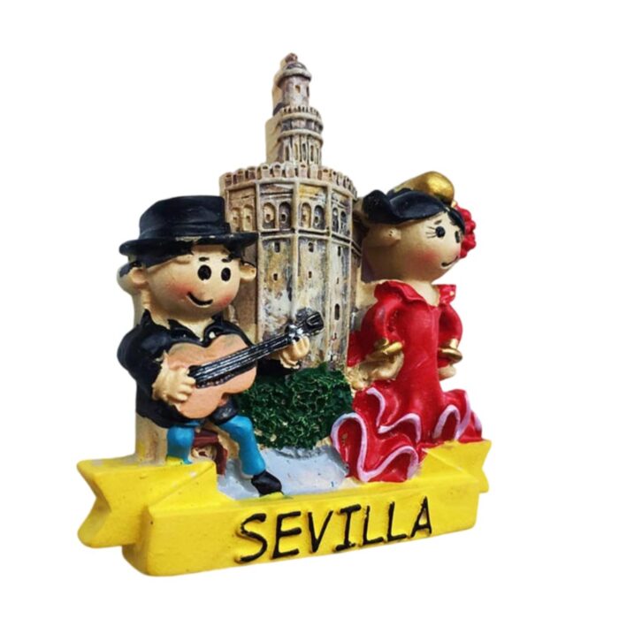 sevilla spain flamenco fridge magnet – guitarist & dancer scene, fun spanish souvenir for kitchen or office
