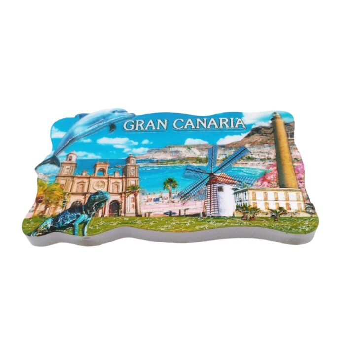 gran canaria spain fridge magnet island architecture with windmill travel gift & ocean theme decor