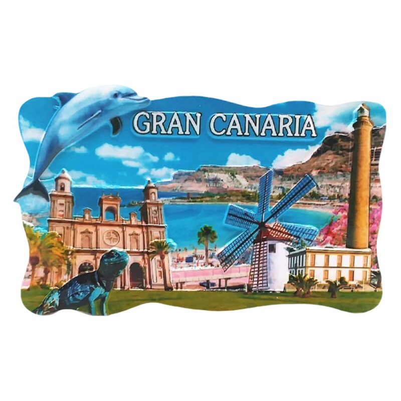 gran canaria spain fridge magnet island architecture with windmill travel gift & ocean theme decor