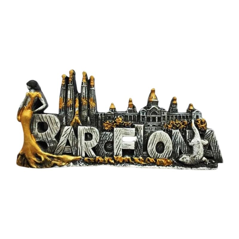 barcelona spain fridge magnet – vintage metallic style souvenir with spanish charm & collector’s decor