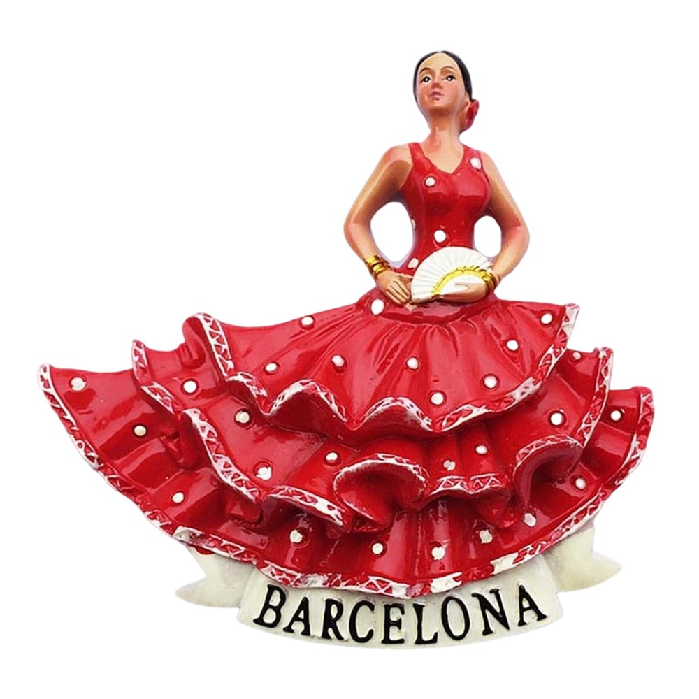 barcelona spain fridge magnet red dress flamenco lady travel collectible & whiteboard style