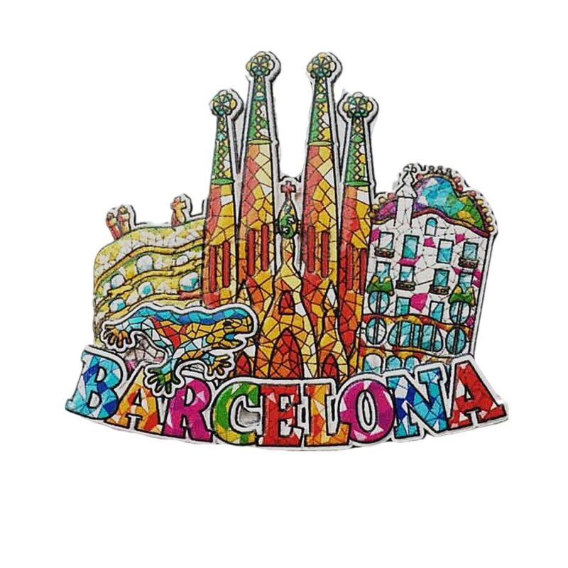barcelona spain fridge magnet gaudi architecture mosaic style gift & colorful art decor