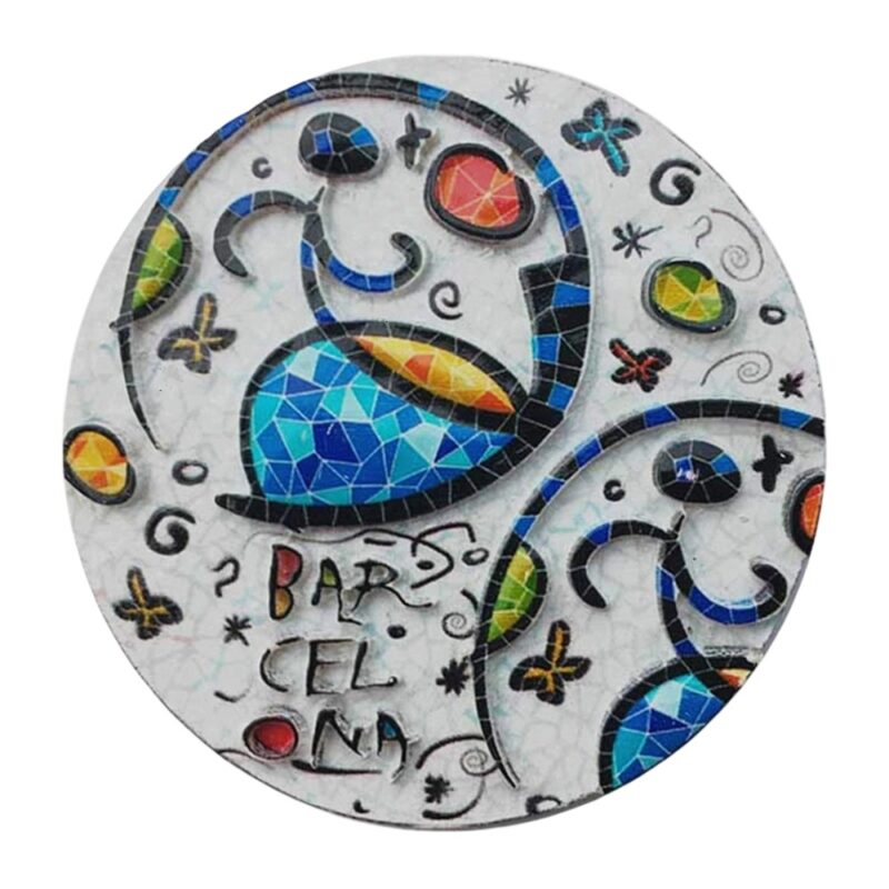barcelona spain fridge magnet mosaic art round magnet inspired by joan miró for creative space