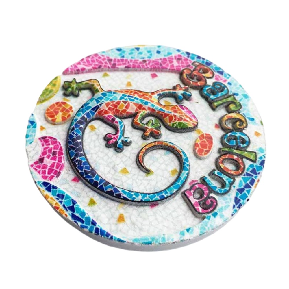 barcelona spain fridge magnet mosaic lizard round magnet for gaudi art lovers & colorful decor