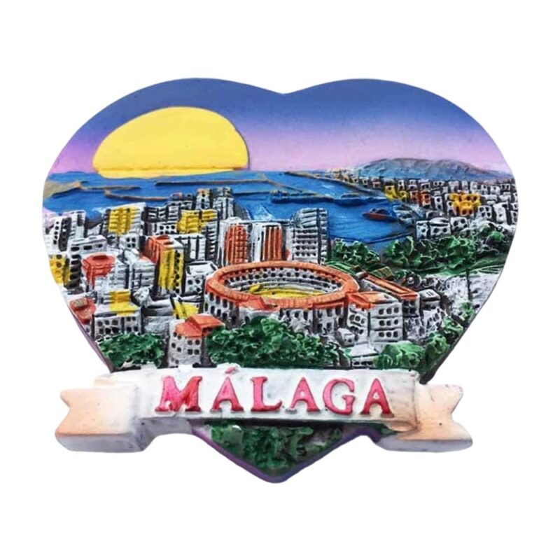 málaga city spain fridge magnet heart shaped travel souvenir & colorful coastal gift