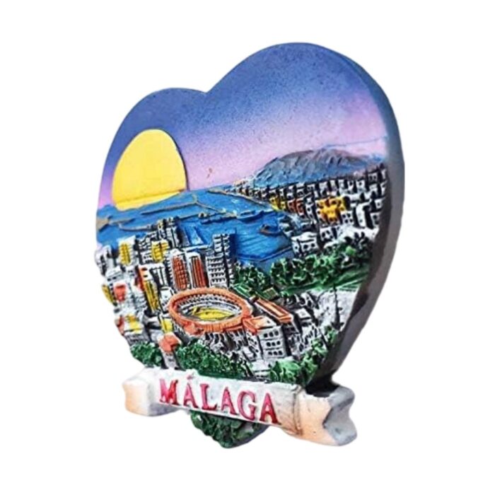 málaga city spain fridge magnet heart shaped travel souvenir & colorful coastal gift