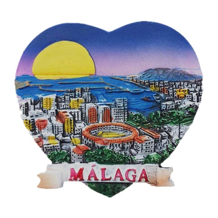 málaga city spain fridge magnet heart shaped travel souvenir & colorful coastal gift