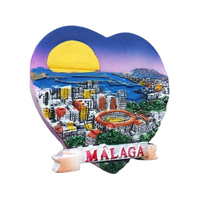 málaga city spain fridge magnet heart shaped travel souvenir & colorful coastal gift