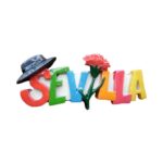 sevilla spain fridge magnet colorful spanish lettering with hat & flower accent for fridge decor