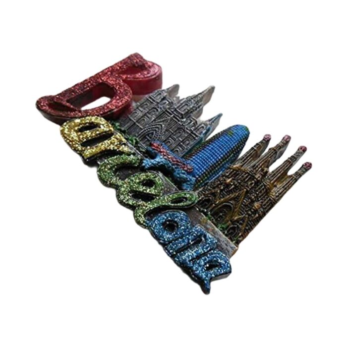 barcelona glitter spain fridge magnet colorful landmarks souvenir with lizard & cathedral decor