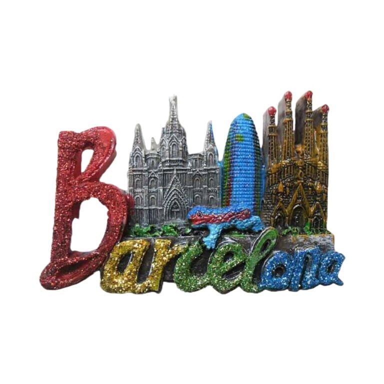 barcelona glitter spain fridge magnet colorful landmarks souvenir with lizard & cathedral decor