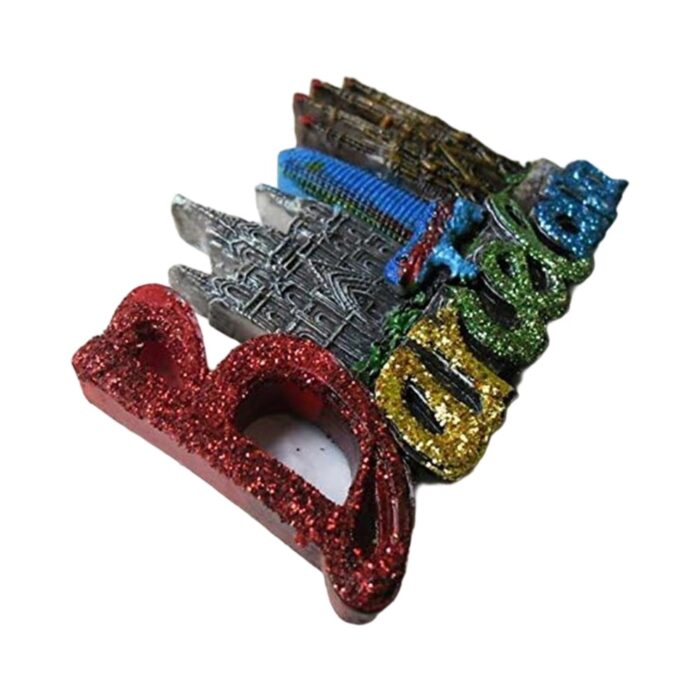 barcelona glitter spain fridge magnet colorful landmarks souvenir with lizard & cathedral decor