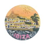 ibiza sunset spain fridge magnet coastal town souvenir with dolphins & vacation vibe display