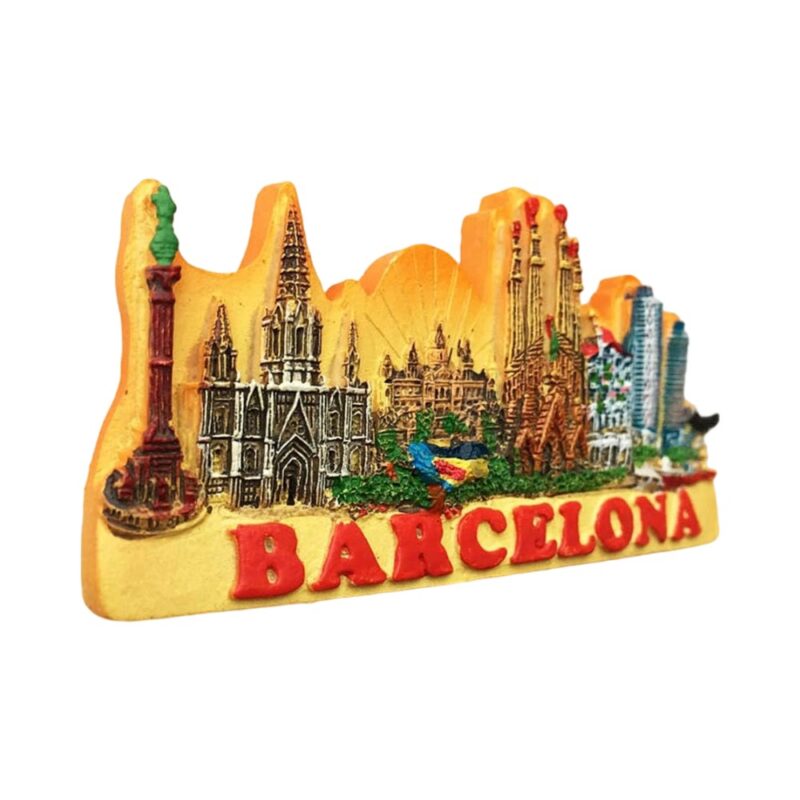 barcelona skyline spain fridge magnet city landmarks souvenir & bright travel keepsake
