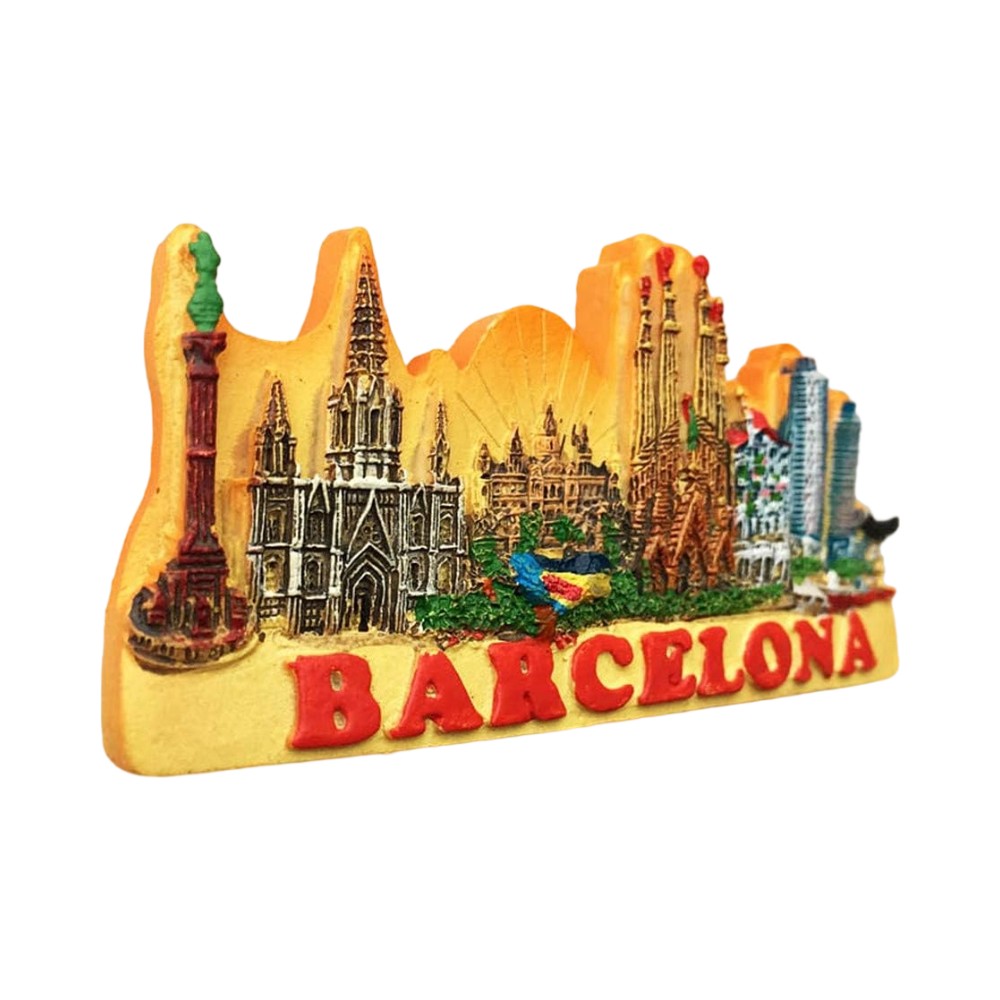 barcelona skyline spain fridge magnet city landmarks souvenir & bright travel keepsake