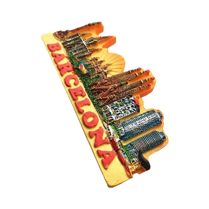 barcelona skyline spain fridge magnet city landmarks souvenir & bright travel keepsake