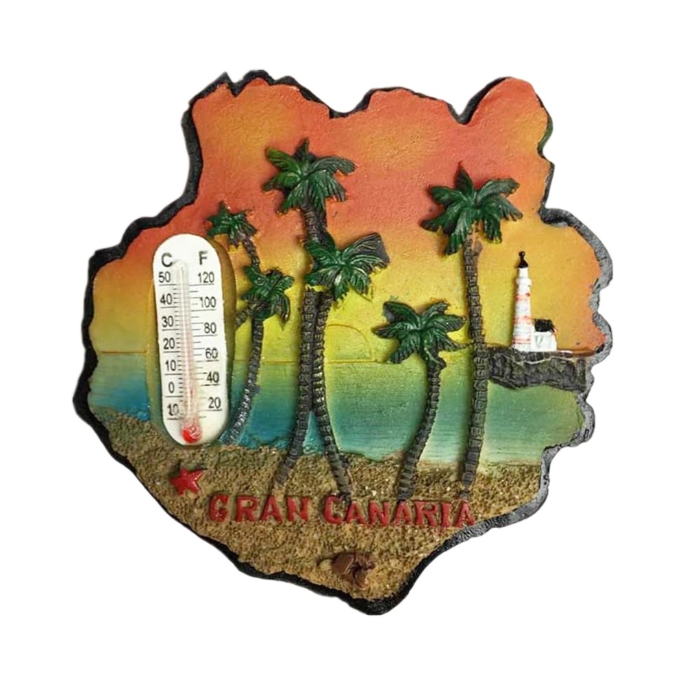 gran canaria island spain fridge magnet palm tree sunset with thermometer for tropical decor