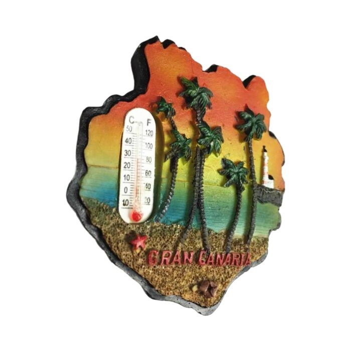 gran canaria island spain fridge magnet palm tree sunset with thermometer for tropical decor