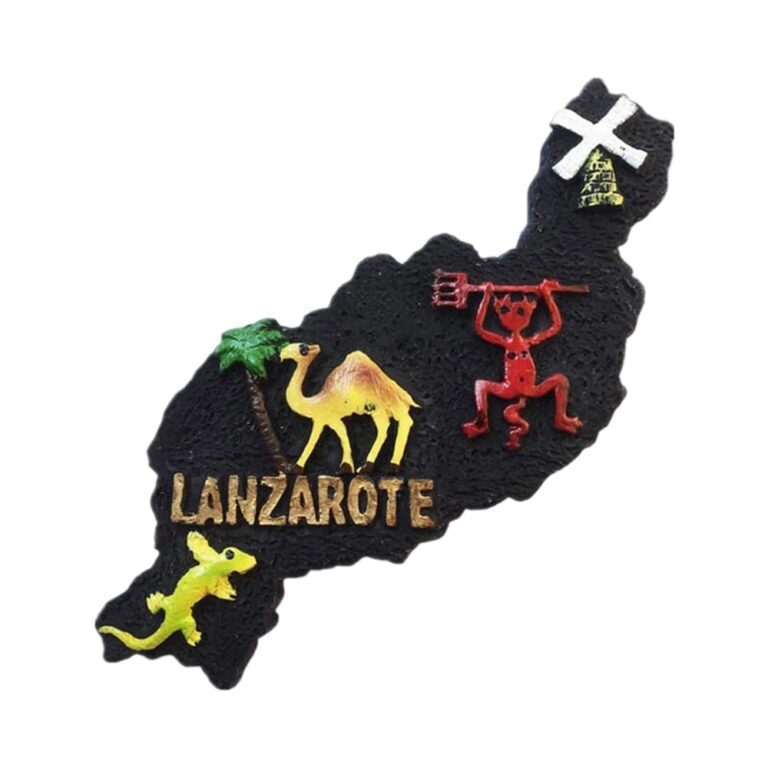 lanzarote island spain fridge magnet volcanic symbols souvenir with devil and camel figures
