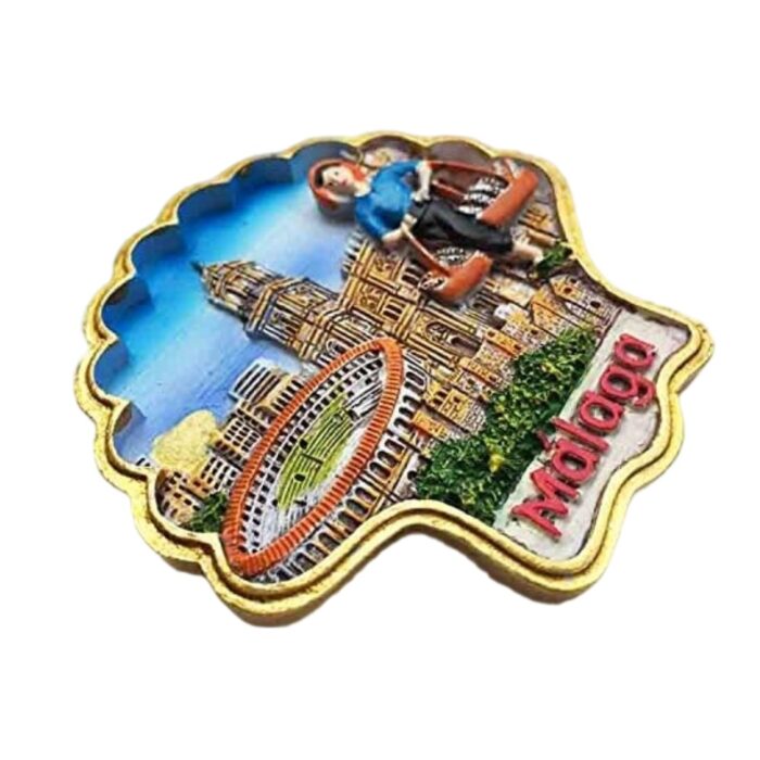 malaga spain fridge magnet – shell shape andalusian travel souvenir & colorful kitchen decoration