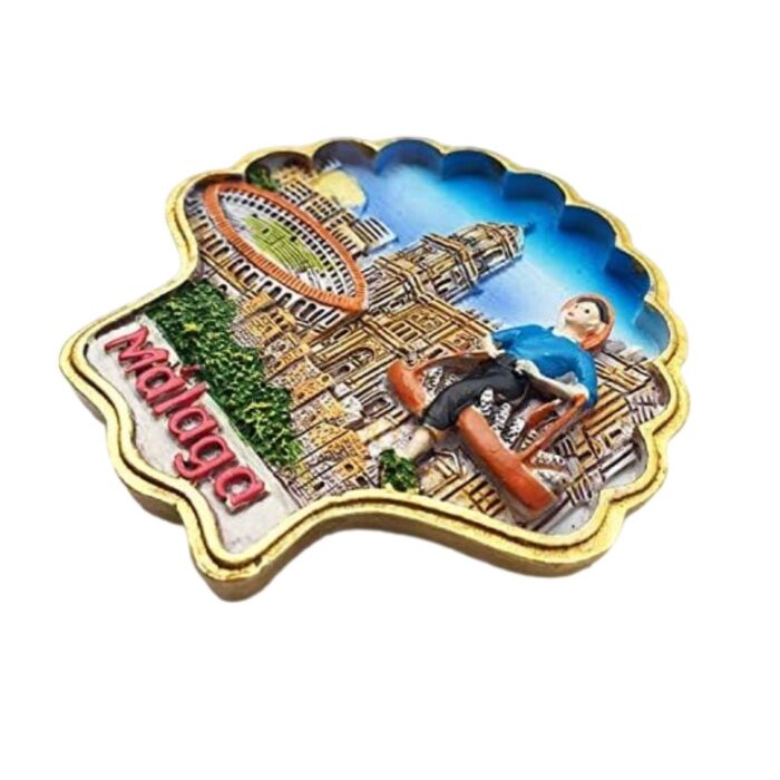 malaga spain fridge magnet – shell shape andalusian travel souvenir & colorful kitchen decoration