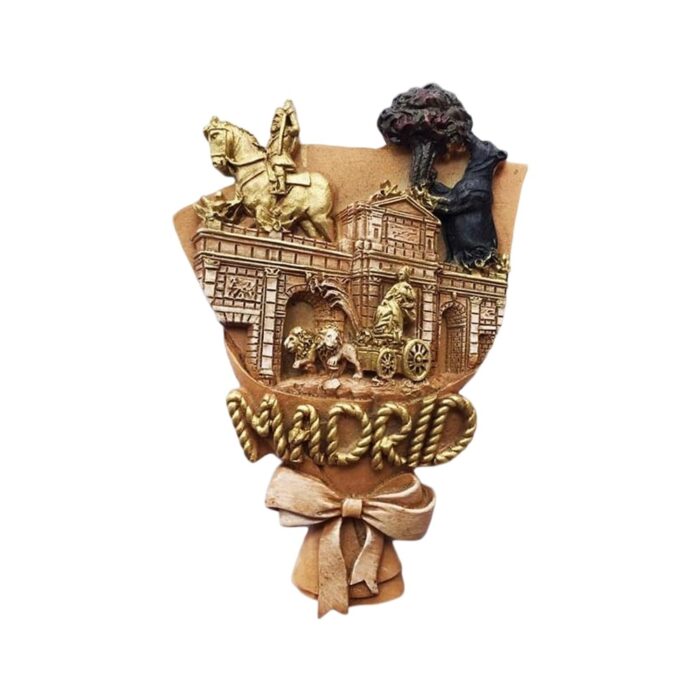 madrid spain fridge magnet – iconic city souvenir with puerta de alcalá & bear statue – elegant travel gift