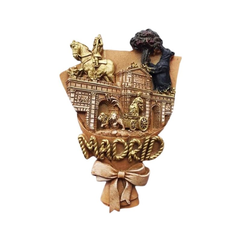 madrid spain fridge magnet – iconic city souvenir with puerta de alcalá & bear statue – elegant travel gift