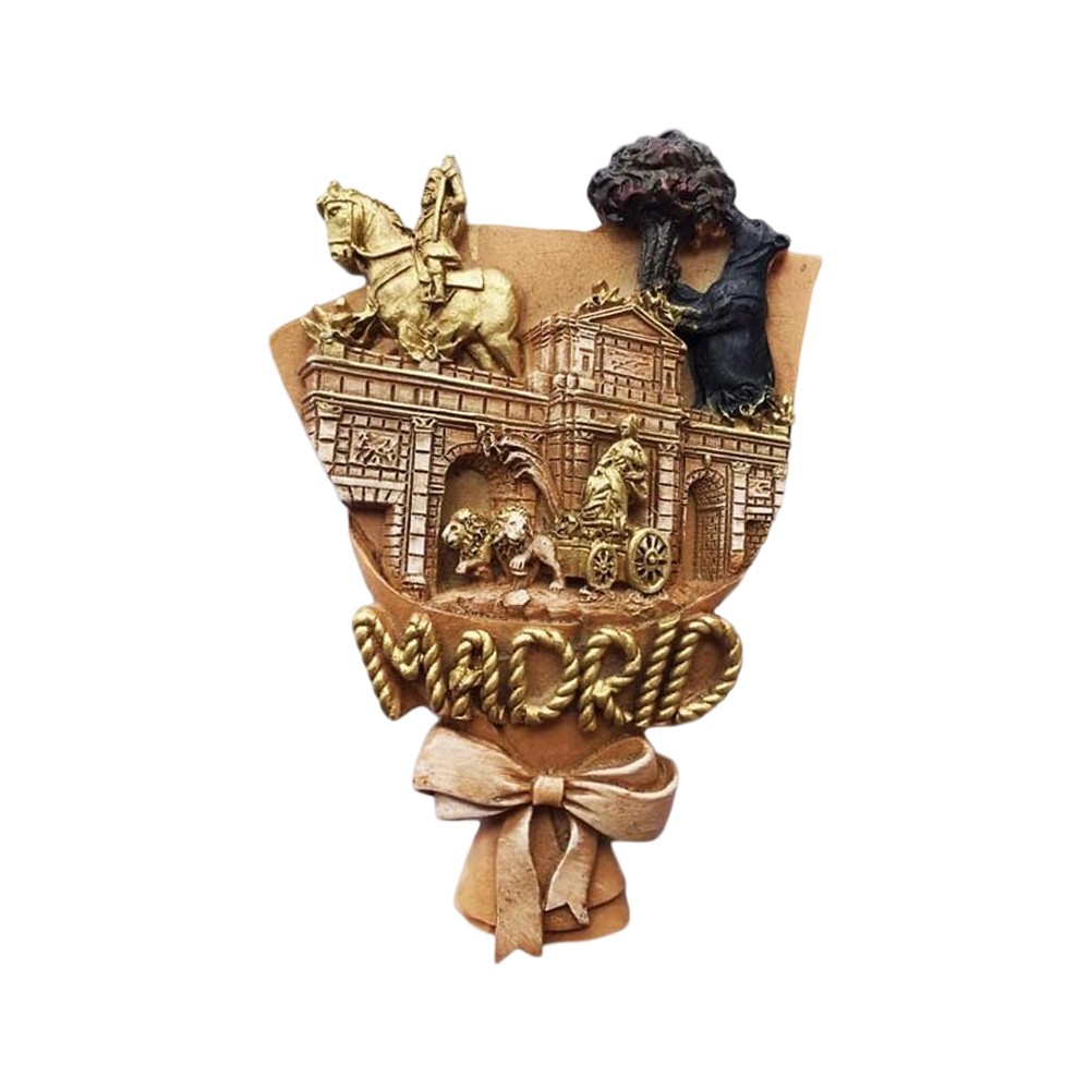 madrid spain fridge magnet – iconic city souvenir with puerta de alcalá & bear statue – elegant travel gift