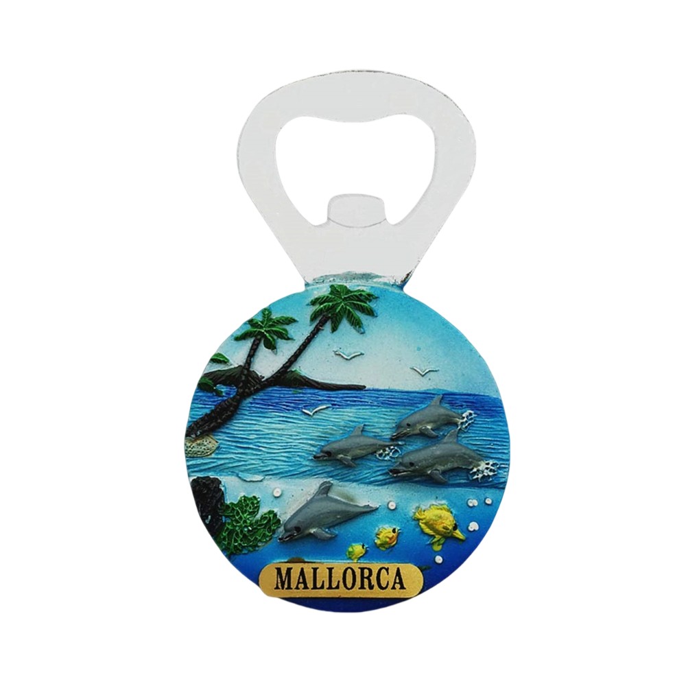mallorca spain ocean bottle opener fridge magnet – tropical dolphin design, functional island souvenir & beach themed decor