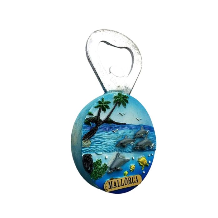 mallorca spain ocean bottle opener fridge magnet – tropical dolphin design, functional island souvenir & beach themed decor