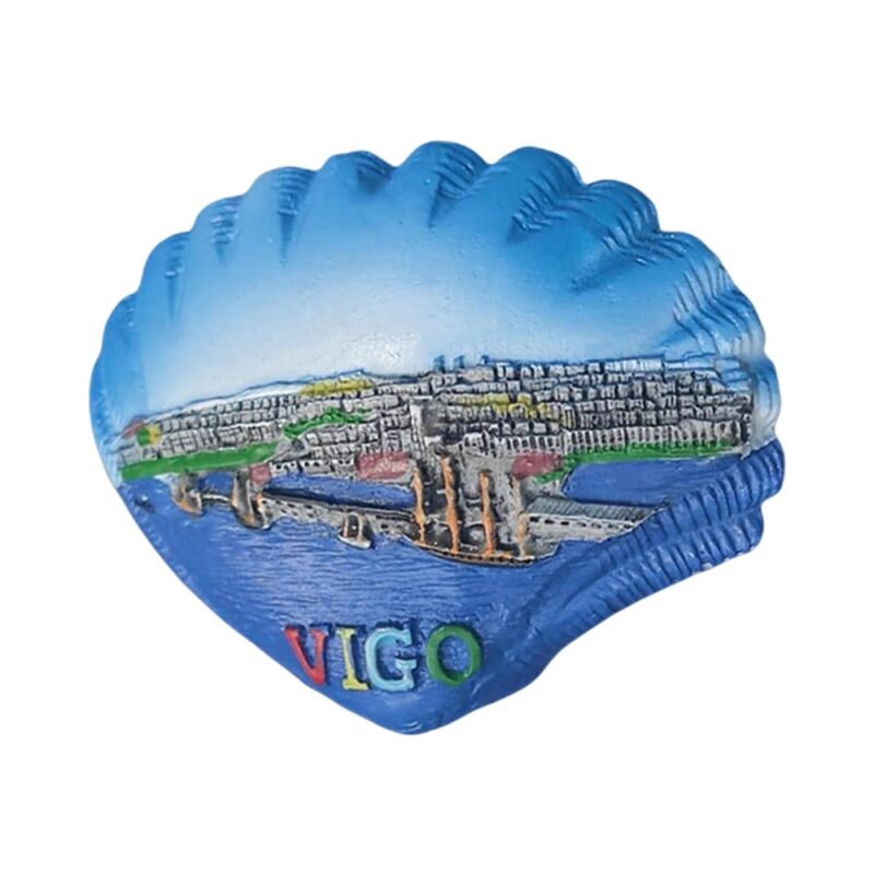 vigo spain fridge magnet – coastal cityscape shell shaped souvenir for spain lovers & fridge display accent