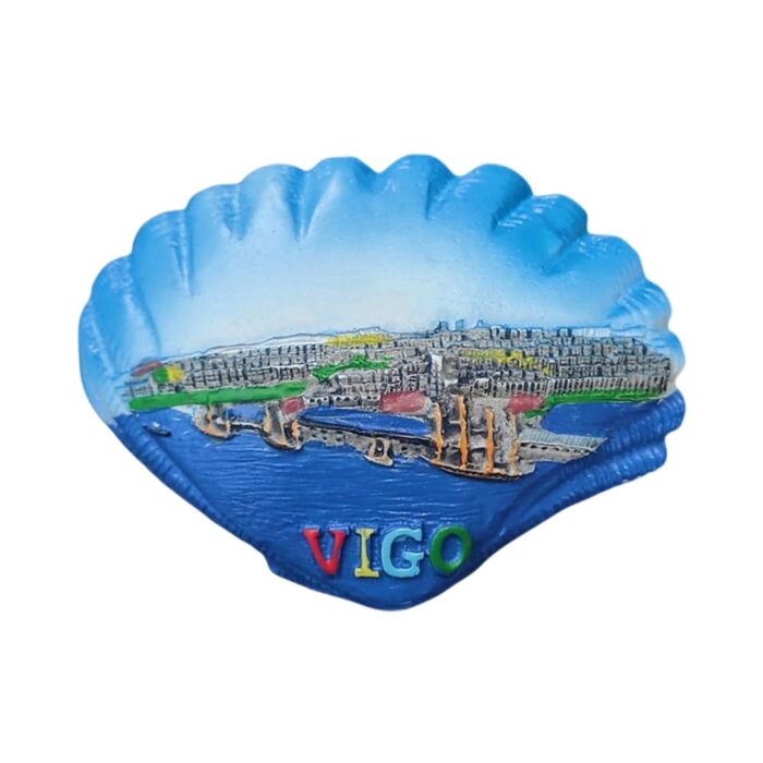 vigo spain fridge magnet – coastal cityscape shell shaped souvenir for spain lovers & fridge display accent