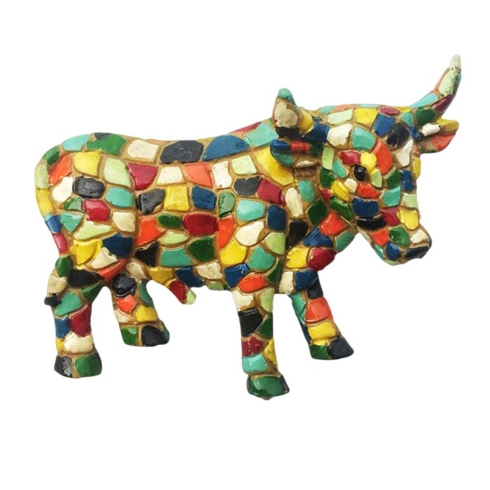 spain colorful mosaic cow fridge magnet – artistic travel gift & gaudí inspired decor