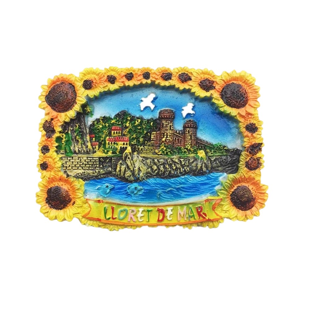 lloret de mar spain castle fridge magnet – sunflower frame souvenir & coastal memory gift