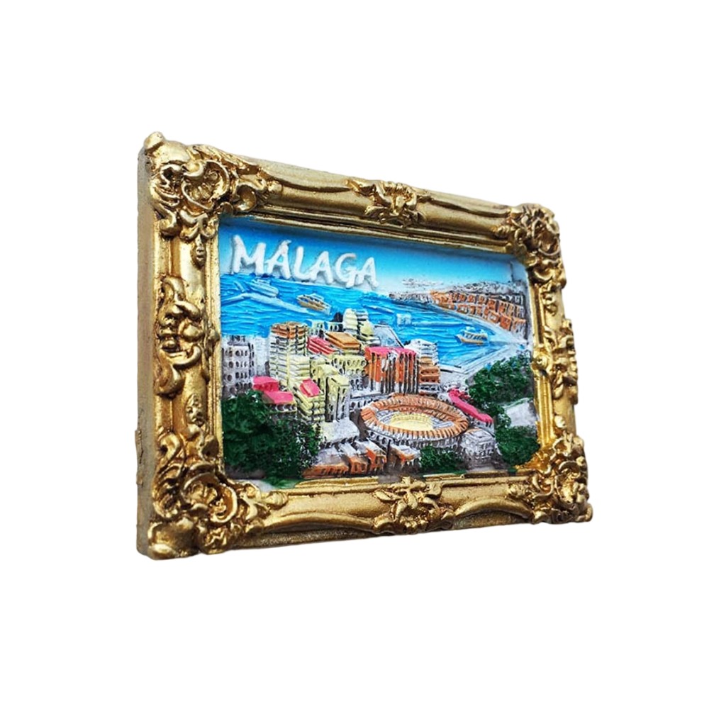 malaga spain framed cityscape fridge magnet – mediterranean travel gift & scenic memory decor