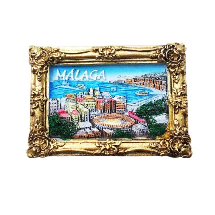 malaga spain framed cityscape fridge magnet – mediterranean travel gift & scenic memory decor