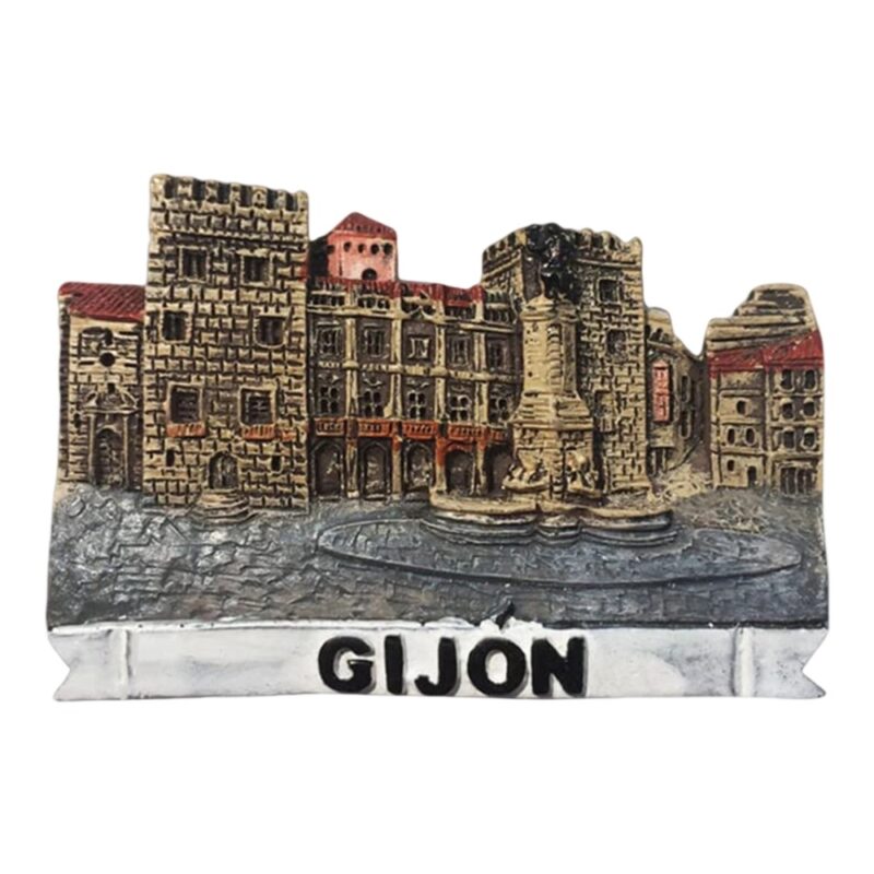 gijon spain plaza fountain fridge magnet – historic square travel keepsake & rustic decor
