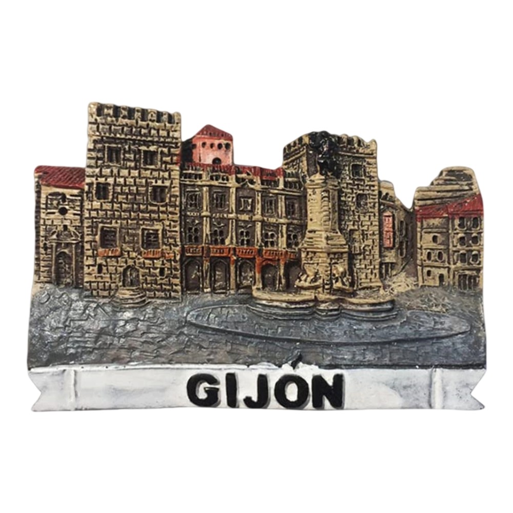 gijon spain plaza fountain fridge magnet – historic square travel keepsake & rustic decor