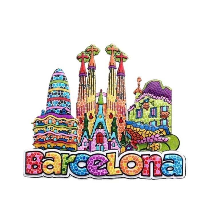 barcelona spain cityscape fridge magnet – gaudí style souvenir gift & whiteboard accent
