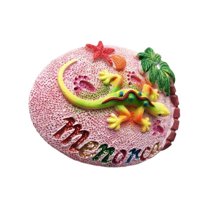 menorca spain lizard fridge magnet – pink beach gecko souvenir & island travel keepsake