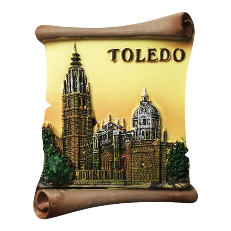 toledo spain scroll style fridge magnet – cathedral art souvenir & spanish heritage decor