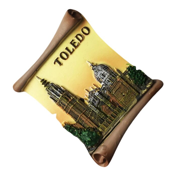 toledo spain scroll style fridge magnet – cathedral art souvenir & spanish heritage decor