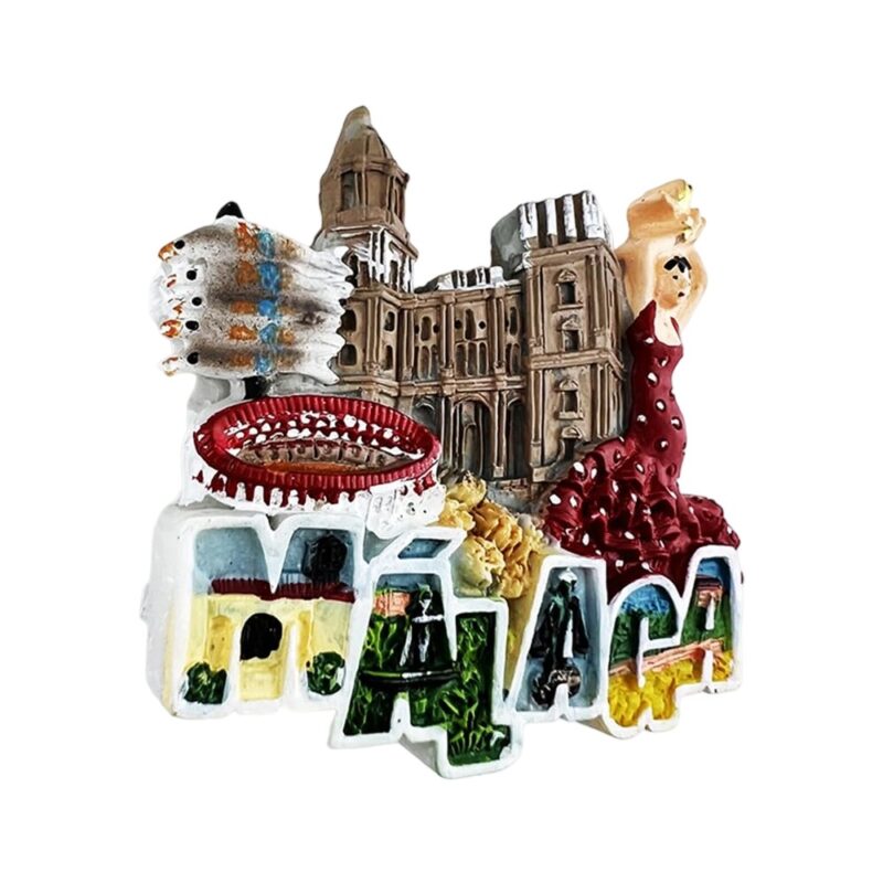 málaga spain fridge magnet – flamenco dancer & bullring souvenir gift for kitchen or office whiteboard decor