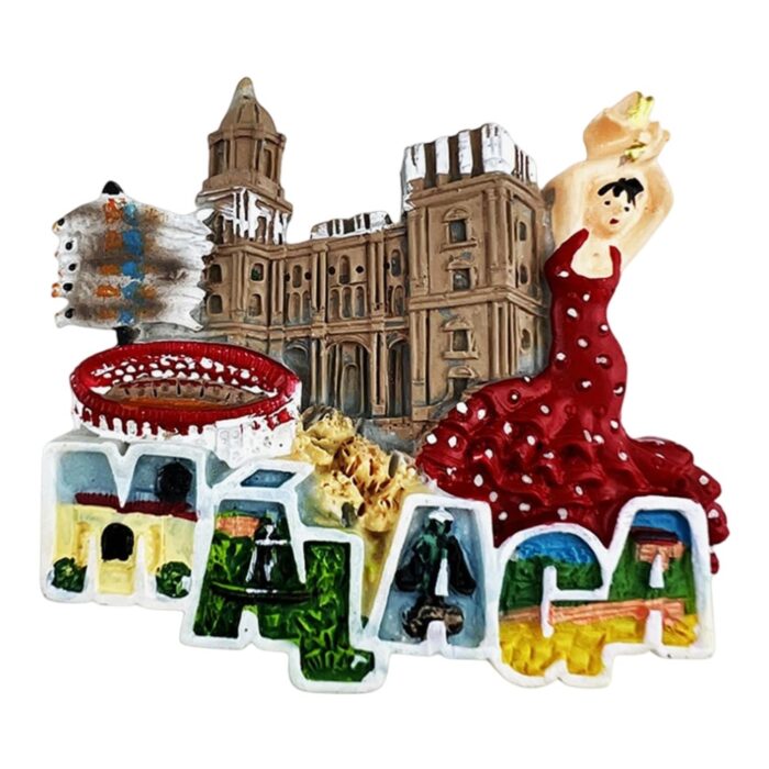 málaga spain fridge magnet – flamenco dancer & bullring souvenir gift for kitchen or office whiteboard decor