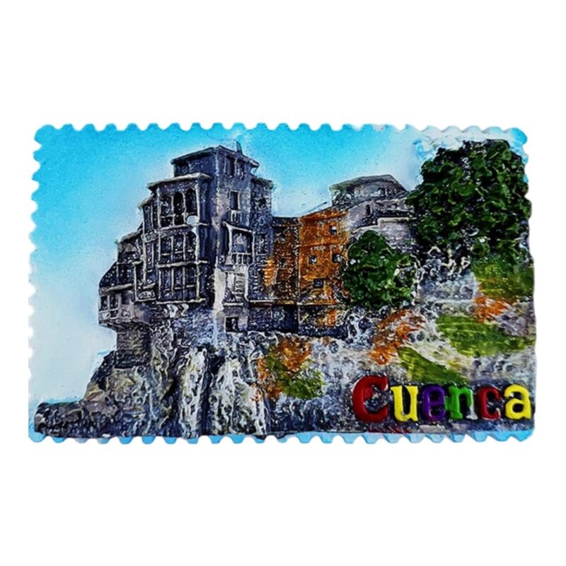 cuenca spain fridge magnet – hanging houses cliffside travel keepsake & rustic whiteboard decor