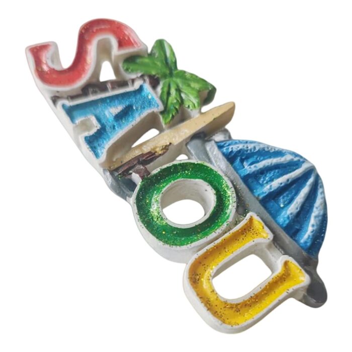 salou spain fridge magnet – beach palm tree & surfboard coastal holiday souvenir & colorful home accent