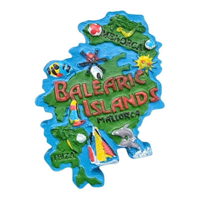 balearic islands spain fridge magnet – mallorca ibiza menorca map design, nautical style souvenir for whiteboard & refrigerator